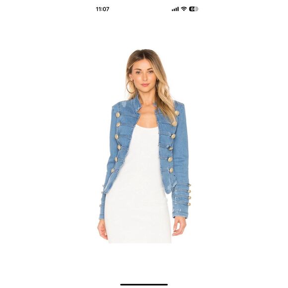 Free People Women's Fitted Military Denim Jean Jacket Indigo Blue Size Large - Picture 1 of 9